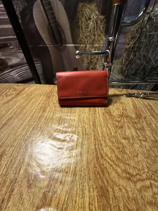 Genuine Leather Handbags - Genuine Leather Red Trifold Wallet with External Zip Pocket